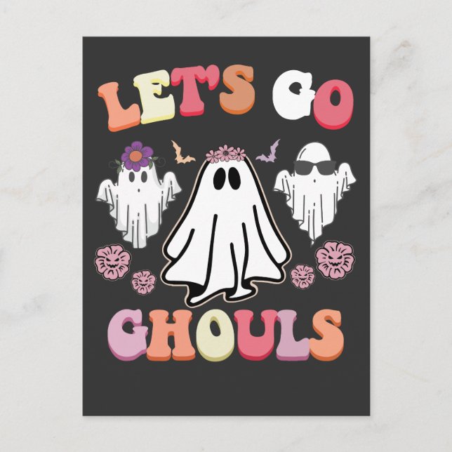 Groovy Låt oss Go Ghouls Halloween Ghost Retro Inbjudan Vykort (Framsida)