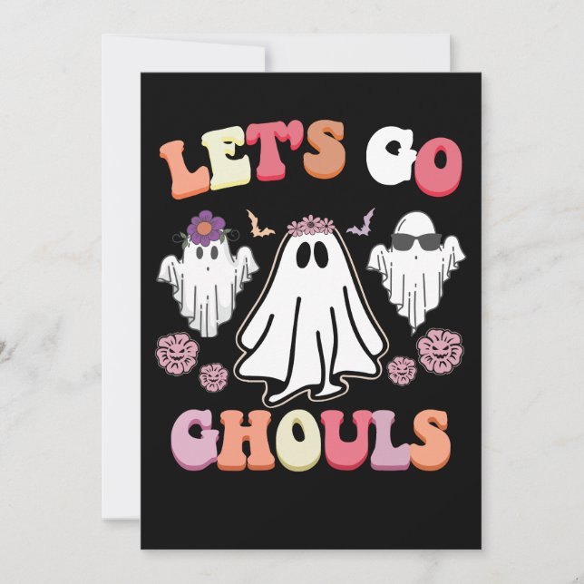 Groovy Låt oss Go Ghouls Halloween Ghost Retro Inbjudningar (Framsida)