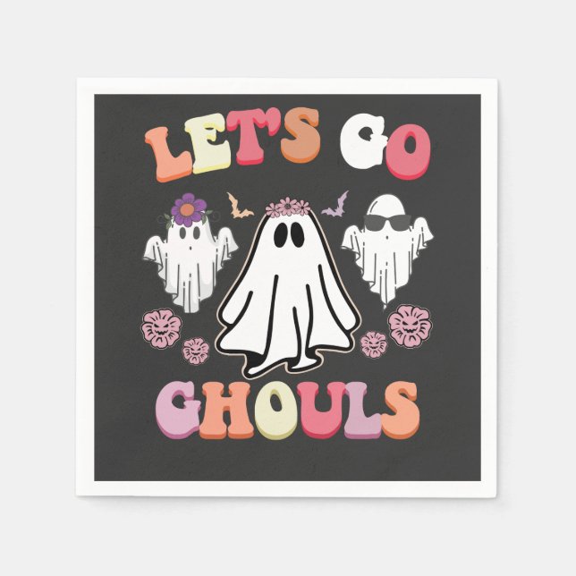 Groovy Låt oss Go Ghouls Halloween Ghost Retro Pappersservett (Framsidan)