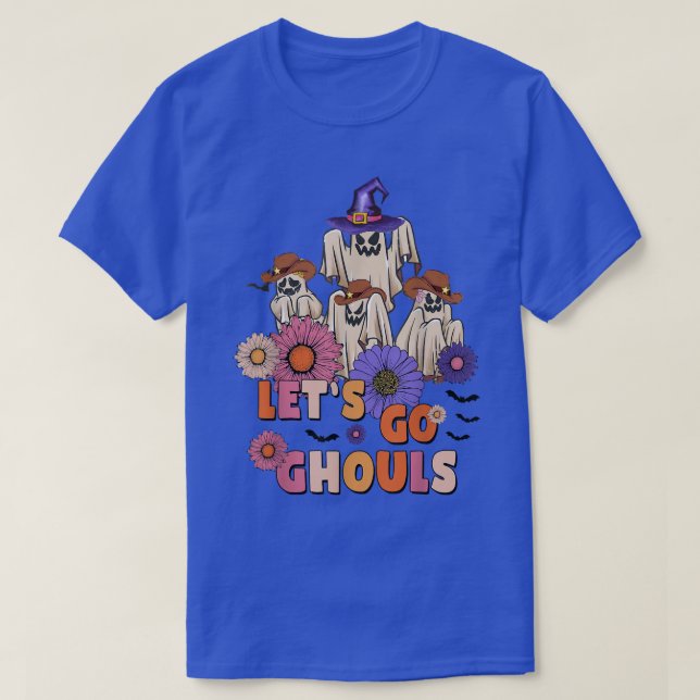 Groovy Låt oss Go Ghouls Retro Blommigt Ghost Cost T Shirt (Design framsida)