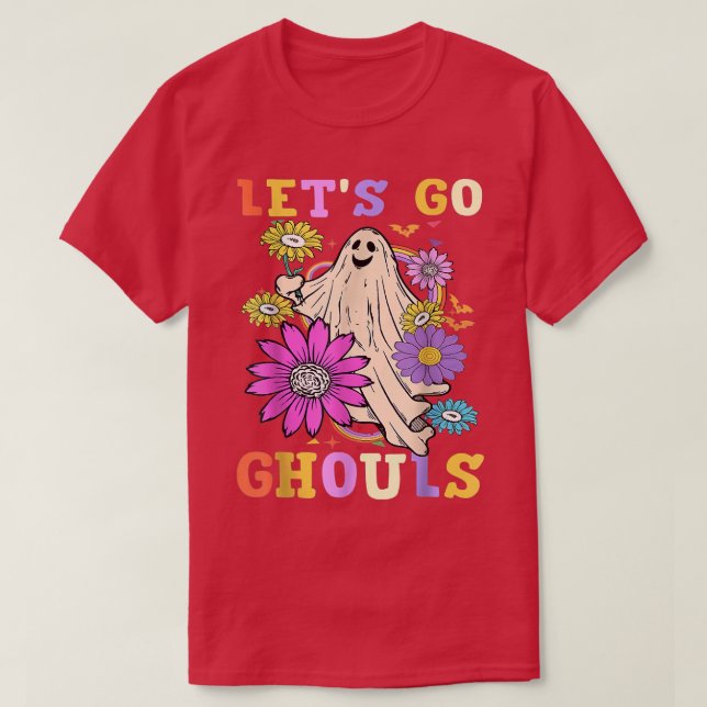 Groovy Låt oss Go Ghouls Retro Blommigt Ghost Cost T Shirt (Design framsida)