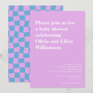 Groovy Lavender Checkerboard Cute Baby Shower Inbjudningar