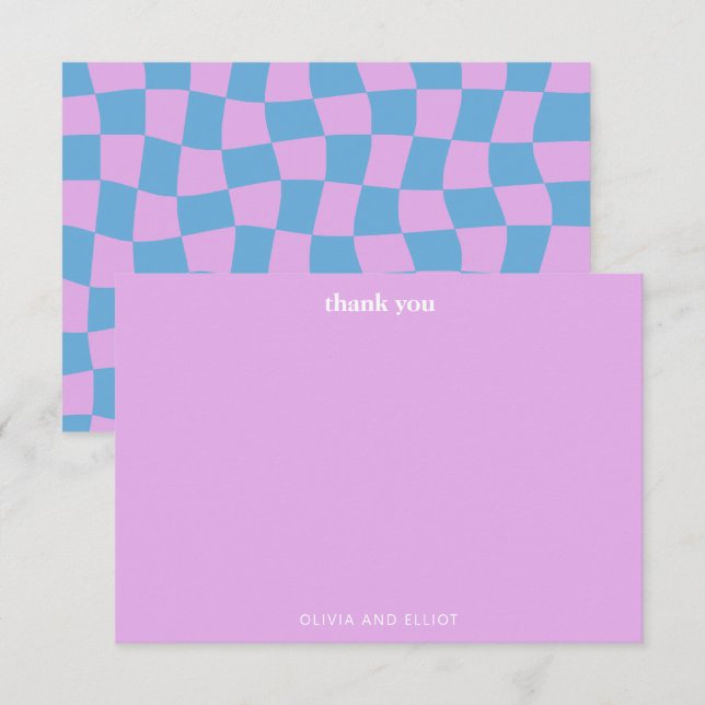 Groovy Lavender Checkerboard Cute Baby Shower Tack Kort (Fram/baksida)