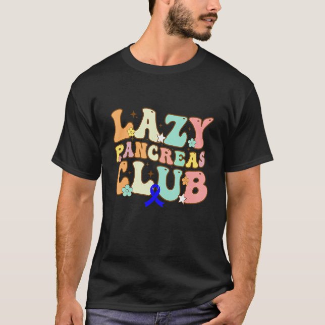 Groovy Lazy Pancreas Klubb Diabetes Awareness Blue T Shirt (Framsida)