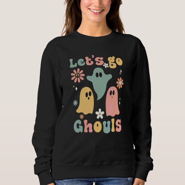 Groovy Let's Go Ghouls Blommig Ghost Hippie Hallow T Shirt (Framsida)
