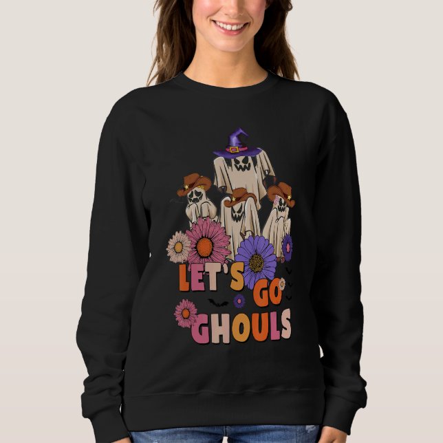 Groovy Let's Go Ghouls Retro Blommig Spök Kostym  T Shirt (Framsida)