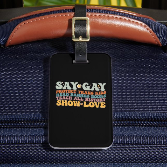 Groovy LGBT säger att Gay Protection Trans Kids Re Bagagebricka (Framsida Insitu 2)