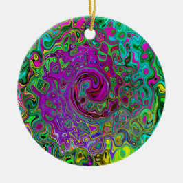 Groovy Lila Abstrakt Retro Liquid Swirl Julgransprydnad Keramik