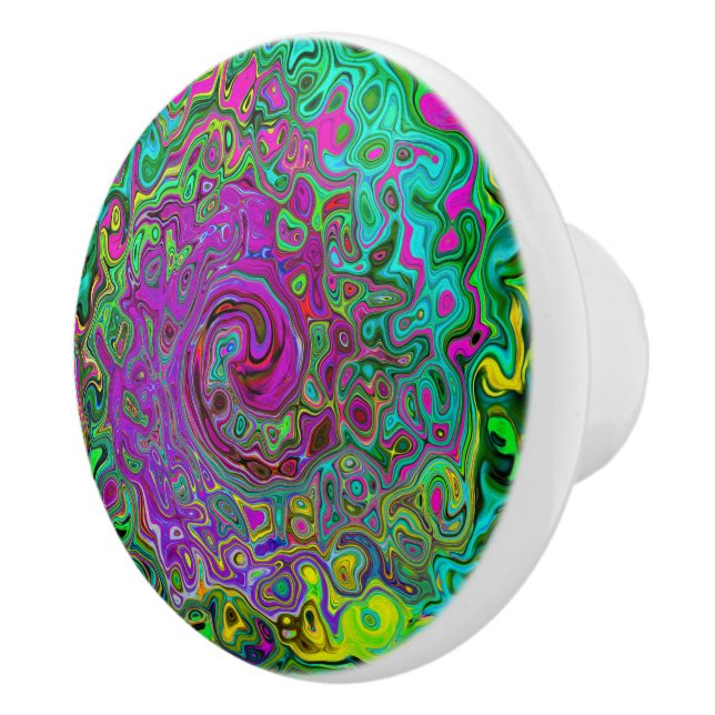 Groovy Lila Abstrakt Retro Liquid Swirl Knopp (Höger)