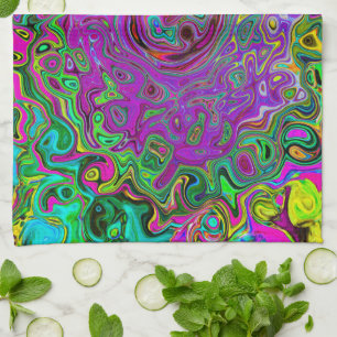 Groovy Lila Abstrakt Retro Liquid Swirl Kökshandduk