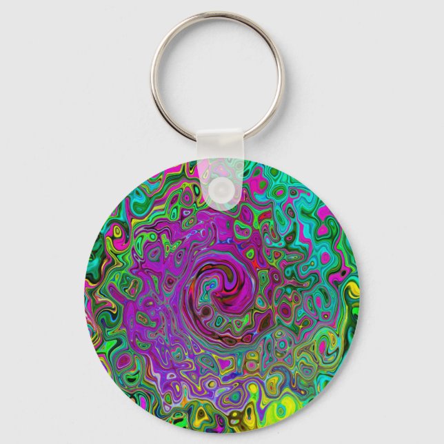 Groovy Lila Abstrakt Retro Liquid Swirl Nyckelring (Framsida)