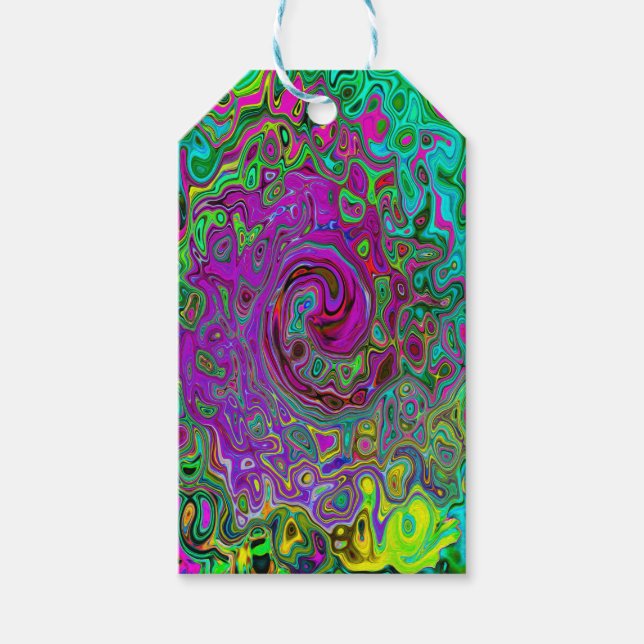 Groovy Lila Abstrakt Retro Liquid Swirl Presentetikett (Framsidan)
