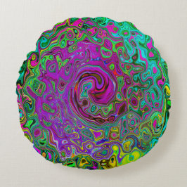 Groovy Lila Abstrakt Retro Liquid Swirl Rund Kudde