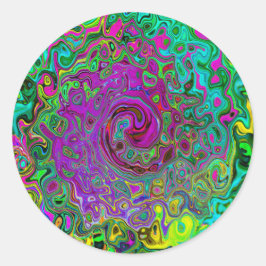 Groovy Lila Abstrakt Retro Liquid Swirl Runt Klistermärke