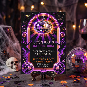 Groovy lila disco-spöke Sweet 16-inbjudan Inbjudningar