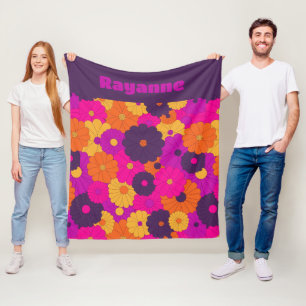 Groovy Lila och Rosa Hippie Flower Power Fleecefilt
