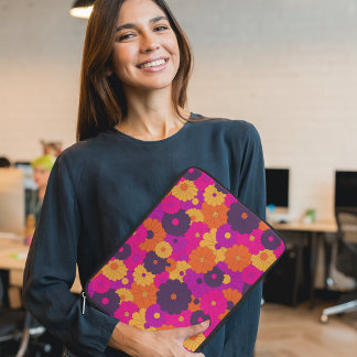 Groovy Lila och Rosa Hippie Flower Power Laptop Fodral