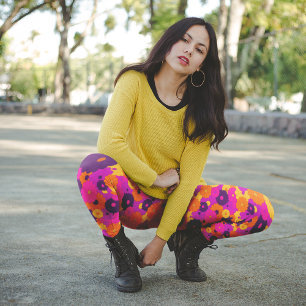 Groovy Lila och Rosa Hippie Flower Power Leggings