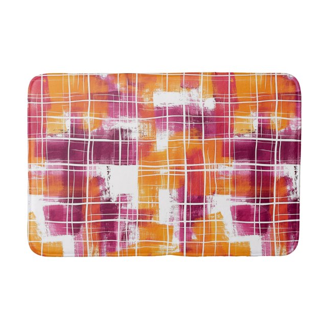 Groovy Lila Orange Rutig Ränder   Badrumsmatta (Framsidan)