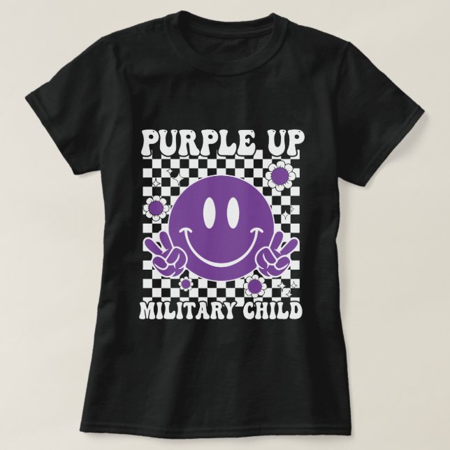 Groovy Lila upp för militära barn, militärfartyg T Shirt (Design framsida)