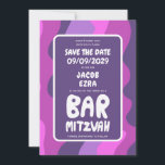 Groovy Lila Vinkarare Anpassningsbar Fladdermus Pu Spara Datumet<br><div class="desc">Perfekt-kort för att meddela ett pub eller bat mitzvah eller annat judiskt firande och be gästerna att spara datumet! Hand skapade konst åt dig med handtag på framsidan och baksidan! (kolla om det finns alternativ för PUB/FLADDERMUS eller DM) FULLY-ANPASSADE! Klicka på "Anpassa" ovan om du vill redigera texten. Klicka på...</div>