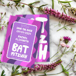 Groovy Lila Vinkarare Anpassningsbar Fladdermus Pu Spara Datumet<br><div class="desc">Perfekt-kort för att meddela ett pub eller bat mitzvah eller annat judiskt firande och be gästerna att spara datumet! Hand skapade konst åt dig med handtag på framsidan och baksidan! (kolla om det finns alternativ för PUB/FLADDERMUS eller DM) FULLY-ANPASSADE! Klicka på "Anpassa" ovan om du vill redigera texten. Klicka på...</div>