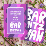 Groovy Lila Vinkarare Anpassningsbar Fladdermus Pu Spara Datumet<br><div class="desc">Perfekt-kort för att meddela ett pub eller bat mitzvah eller annat judiskt firande och be gästerna att spara datumet! Hand skapade konst åt dig med handtag på framsidan och baksidan! (kolla om det finns alternativ för PUB/FLADDERMUS eller DM) FULLY-ANPASSADE! Klicka på "Anpassa" ovan om du vill redigera texten. Klicka på...</div>