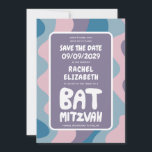 Groovy Lila Vinkarare Anpassningsbar Fladdermus Pu Spara Datumet<br><div class="desc">Perfekt-kort för att meddela ett pub eller bat mitzvah eller annat judiskt firande och be gästerna att spara datumet! Hand skapade konst åt dig med handtag på framsidan och baksidan! (kolla om det finns alternativ för PUB/FLADDERMUS eller DM) FULLY-ANPASSADE! Klicka på "Anpassa" ovan om du vill redigera texten. Klicka på...</div>