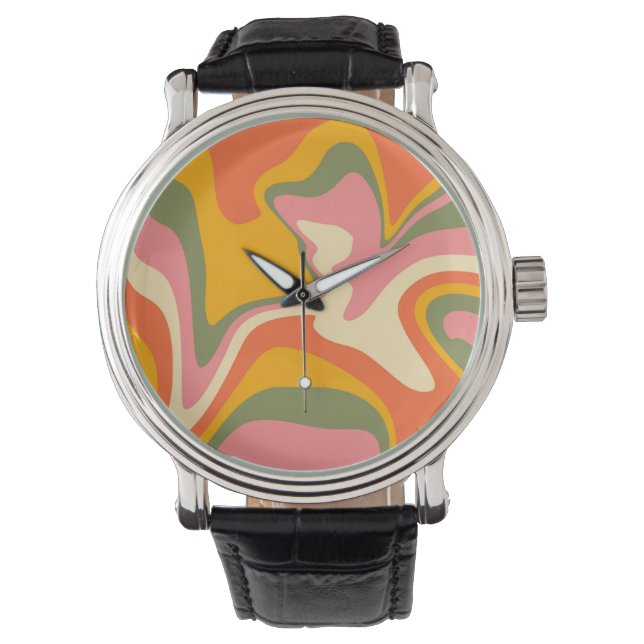 Groovy Liquified Marble Retro 60 Vintage Party Armbandsur (Framsida)