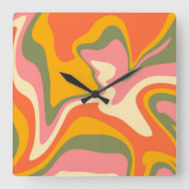 Groovy Liquified Marble Retro 60 Vintage Party Fyrkantig Klocka