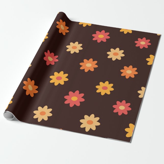 Groovy Liten Retro 70-tals Färgrik blommönster  Presentpapper (Utrullad)