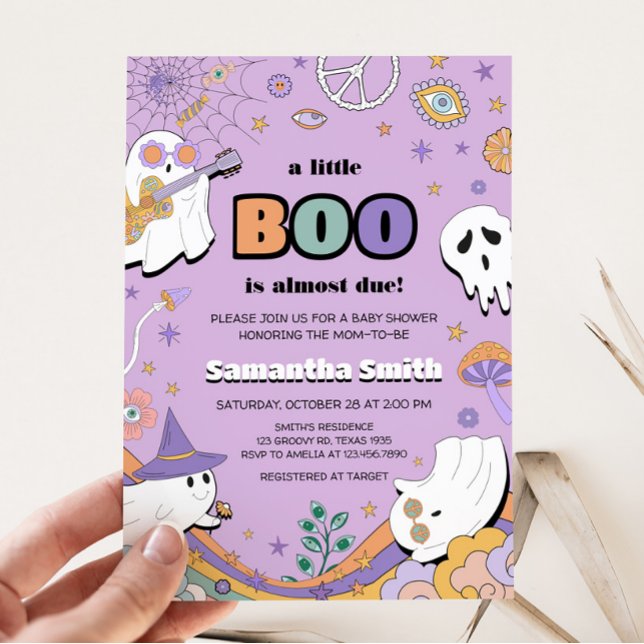 Groovy Little Boo Baby Shower Inbjudningar (Hippie Little Boo Baby Shower Invitation )