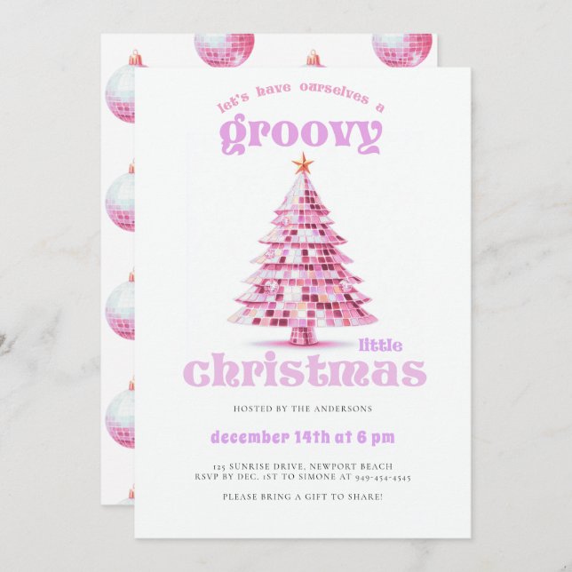 Groovy Little Christmas Disco Pink Christmas Party Inbjudningar (Fram/baksida)
