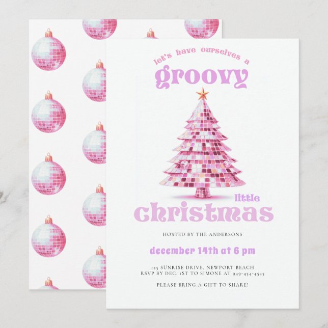 Groovy Little Christmas Disco Pink Julfest Inbjudningar (Fram/baksida)