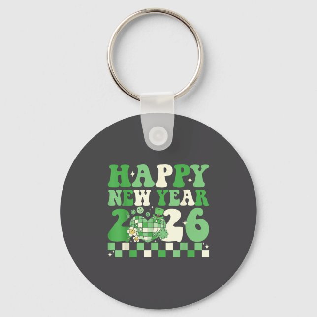 Groovy Lucky Happy New Year 2026 Disco Ball Women  Nyckelring (Framsida)
