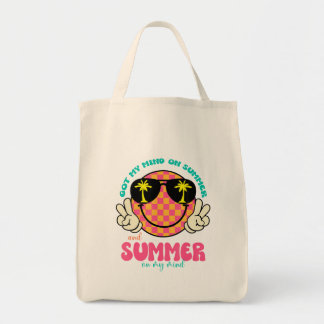 Groovy Lycklig Ansikte Sommar Vibes Har Mitt sinne Tygkasse