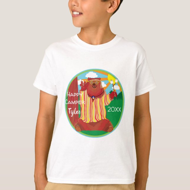 Groovy Lycklig Camper Bear T-Shirt (Framsida)