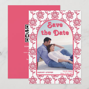 Groovy magenta och rosa blommor 70s inspirerade ti spara datumet