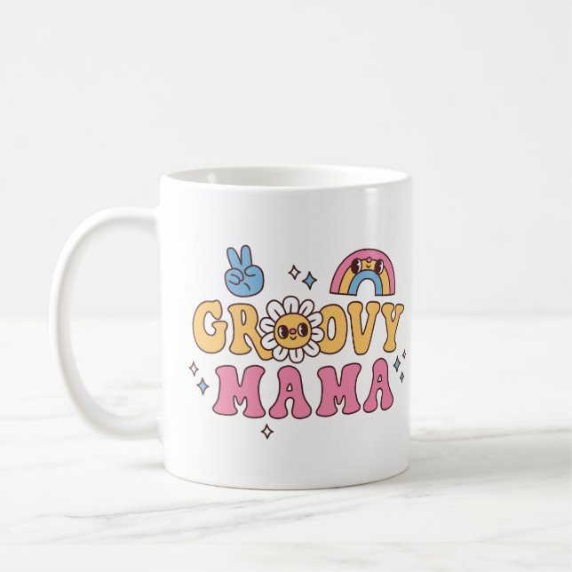 Groovy Mama Hippie Blomma Och Regnbåge Kaffemugg (Vänster)