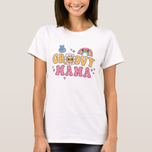 Groovy Mama Hippie Blomma Och Regnbåge T Shirt