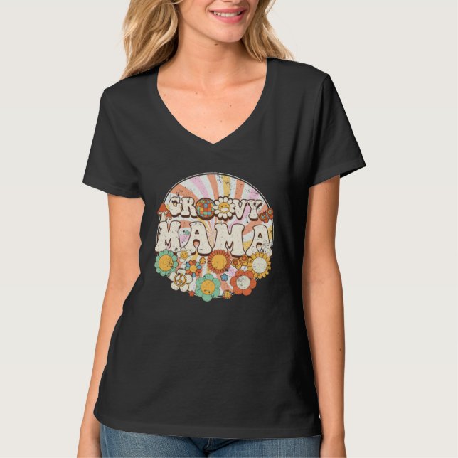 Groovy Mama Retro Rainbow Colorful Flower Mothers  T Shirt (Framsida)