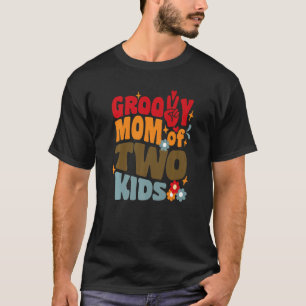 Groovy Mamma av två barn Retro Vågigt 70 Vintagar T Shirt