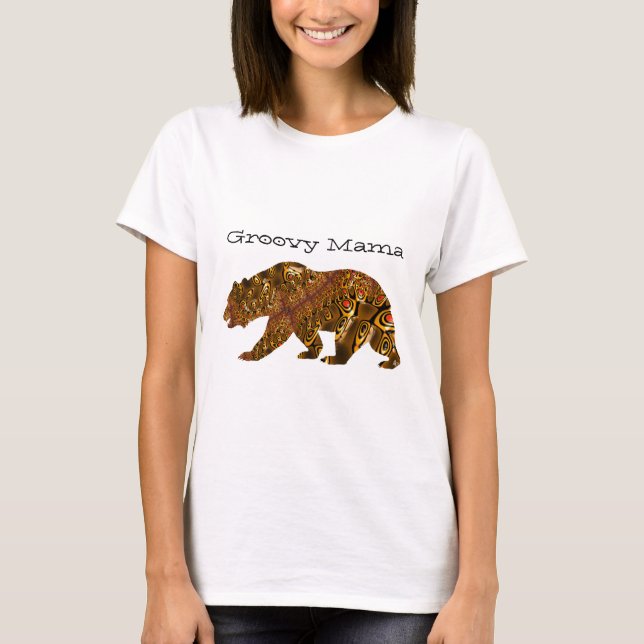 Groovy Mamma Bear Fractal Silhouette Typography Ar T Shirt (Framsida)