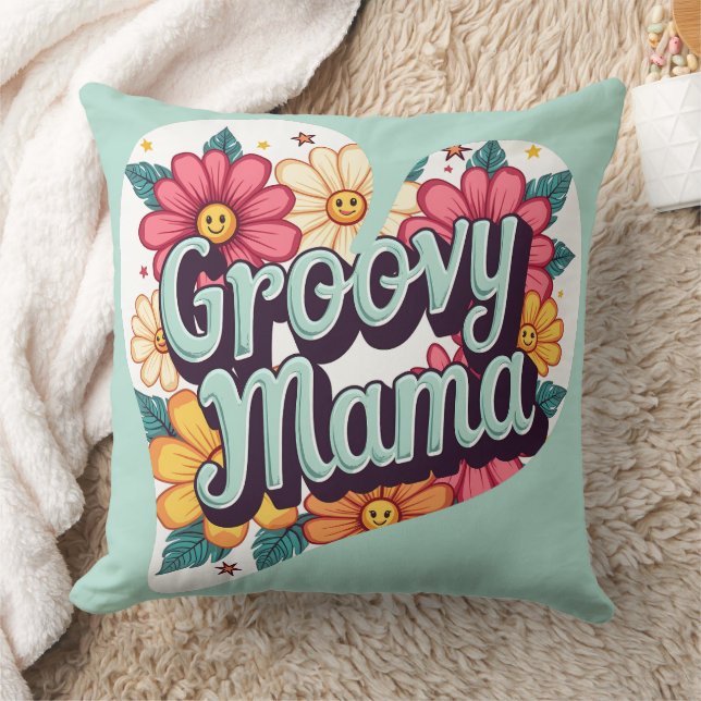Groovy Mamma Retro Blommigt 70s Aesthetic Design Kudde (Filt)