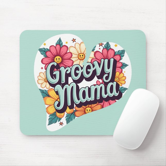Groovy Mamma Retro Blommigt 70s Aesthetic Design Musmatta (Med mus)