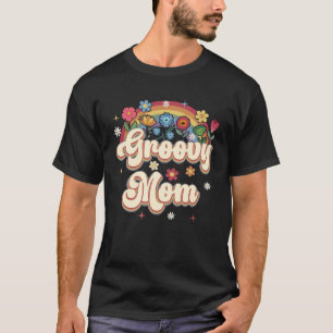 Groovy Mamma Retro Hippie Fredstecken Blommigt Mor T Shirt