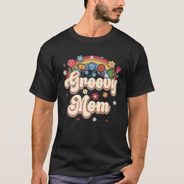 Groovy Mamma Retro Hippie Fredstecken Blommigt Mor T Shirt (Framsida)