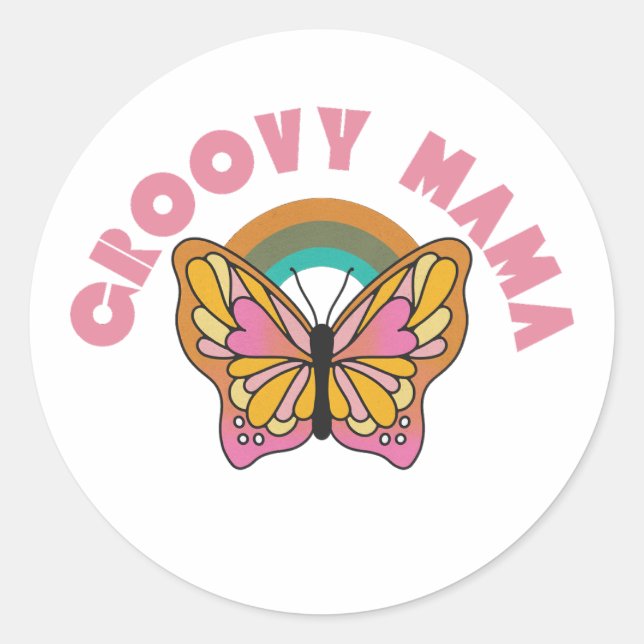 Groovy-mamma-retrobutterfly-design Runt Klistermärke (Framsida)