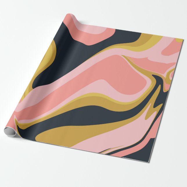 Groovy Marbel Rosa Mustard Swirl Retro 60-talet Presentpapper (Utrullad)
