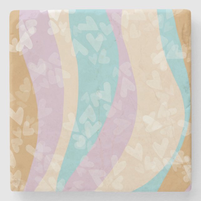 Groovy Marble Swirls Pastel Heart Frimärke Stenunderlägg (Framsidan)